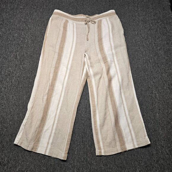 Per Se Pants - Per Se Women’s L Linen Capri Pants Beige White Striped Relaxed Fit Casual 36x24